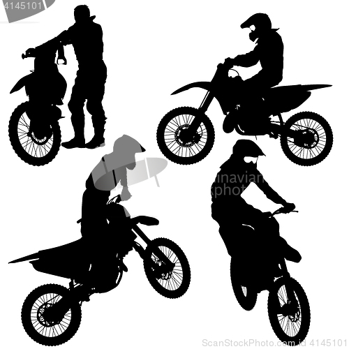 Image of Set of biker motocross silhouettes, illustration