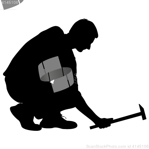 Image of Silhouette man with hammer on a white background, illustration