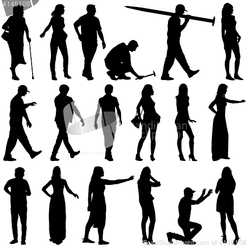 Image of Black silhouettes of beautiful mans and womans on white