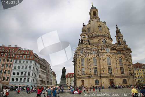 Image of DRESDEN, GERMANY – AUGUST 13, 2016: People walk on Neumarkt Sq