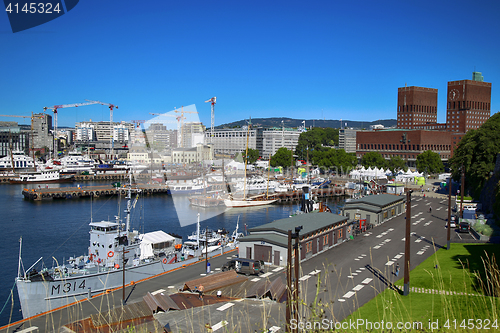Image of OSLO, NORWAY – AUGUST 17, 2016: View of panorama on Oslo Harbo
