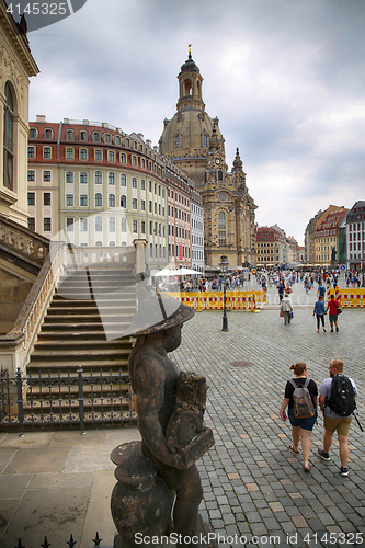 Image of DRESDEN, GERMANY – AUGUST 13, 2016: People walk on Neumarkt Sq