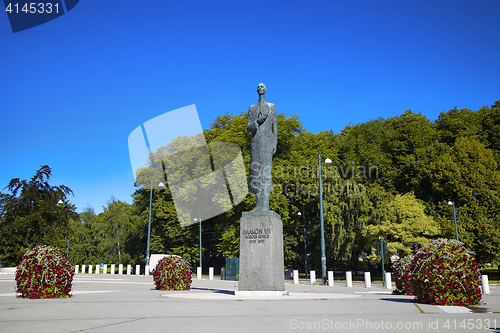 Image of OSLO, NORWAY – AUGUST 17, 2016: Statue of King Haakon VII of N