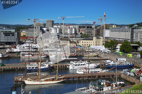 Image of OSLO, NORWAY – AUGUST 17, 2016: View of panorama on Oslo Harbo