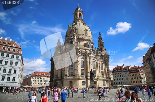 Image of DRESDEN, GERMANY – AUGUST 13, 2016: People walk on Neumarkt Sq