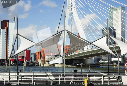 Image of view to background of Rotterdam city harbour, future architectur