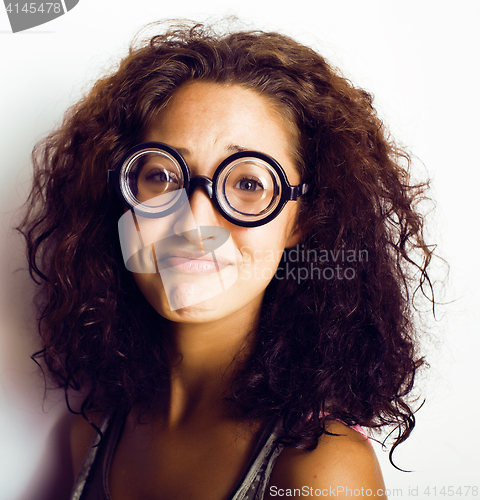 Image of teenage bookworm concept, cute young woman in glasses, lifestyle people concept