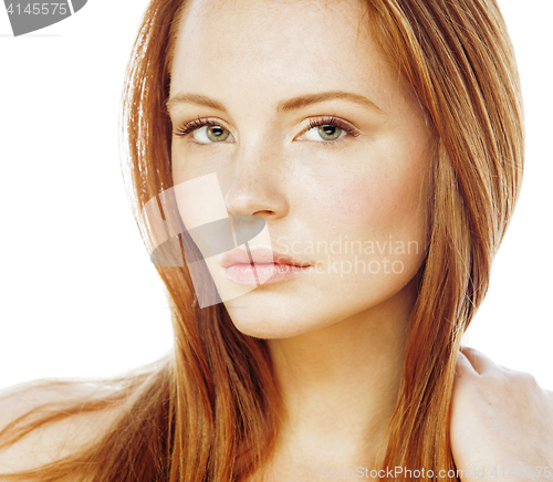 Image of spa picture attractive happy smiling lady young red hair isolated on white close up, lifestyle people concept