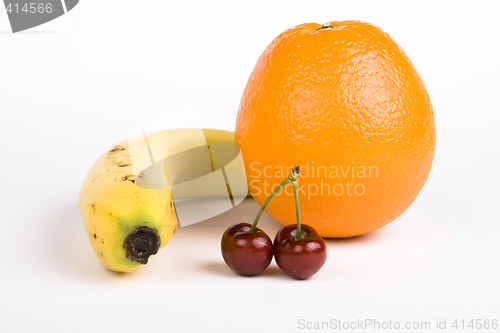 Image of fruit cherrys,orange and banana