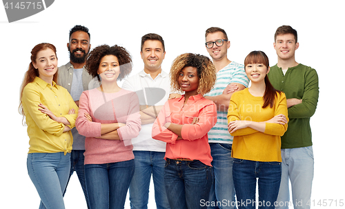 Image of international group of happy smiling people