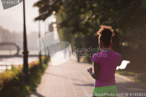 Image of portrait of young african american jogging woman