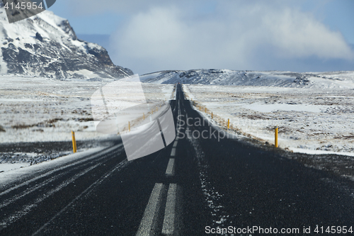 Image of Wet and slippery road in Iceland, wintertime