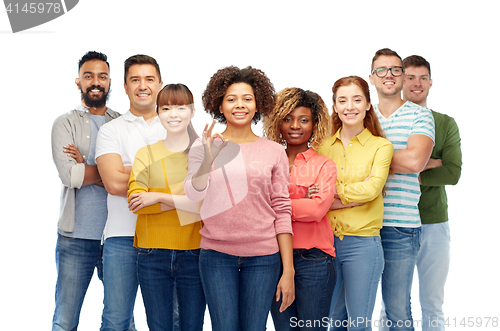 Image of international group of happy people showing ok