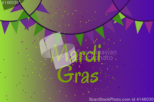 Image of Garland of colour flags and confetti. Mardi Gras