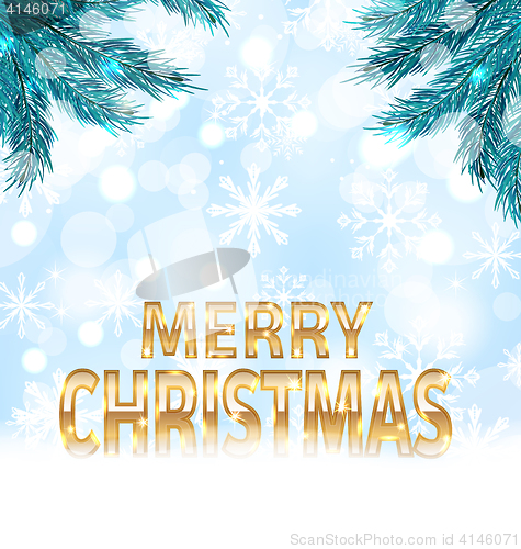 Image of Winter Holiday Background with Golden Text Merry Christmas