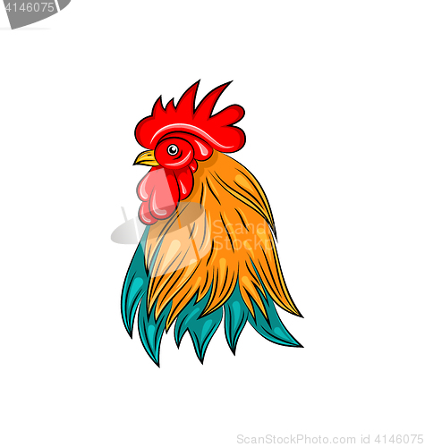 Image of Head of Rooster, Hand Drawn Style, Colorful Cock