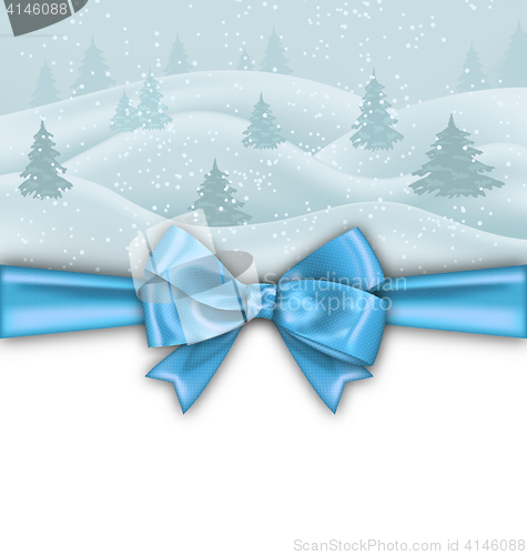 Image of Winter Background with Blue Bow Ribbon
