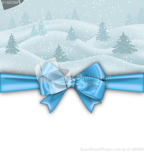 Image of Winter Background with Blue Bow Ribbon