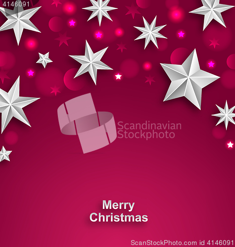Image of Pink Abstract Celebration Background with Silver Stars for Merry Christmas