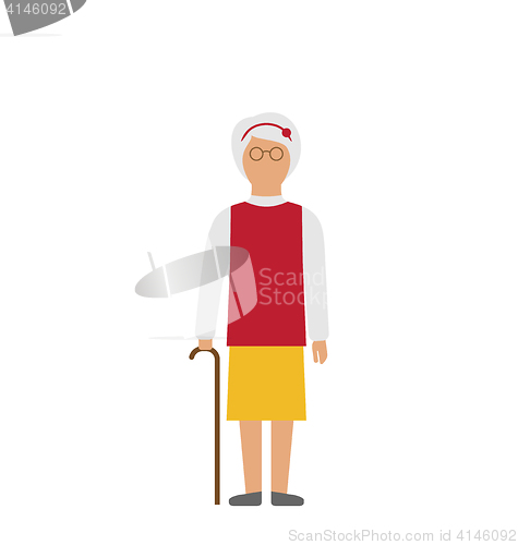 Image of Old Woman Walking with Cane Isolated on White Background