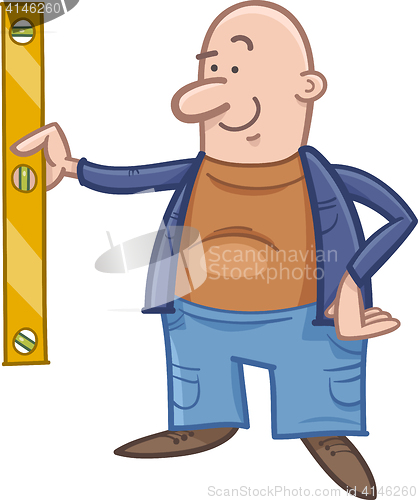 Image of worker with spirit level cartoon