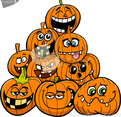 Image of cartoon halloween pumpkins group