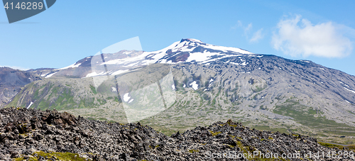 Image of Snaefellsjokull volcano, in the Snaefellsnes peninsula, west Ice