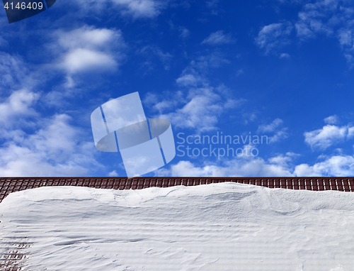 Image of Roof in snow and blue sky with clouds