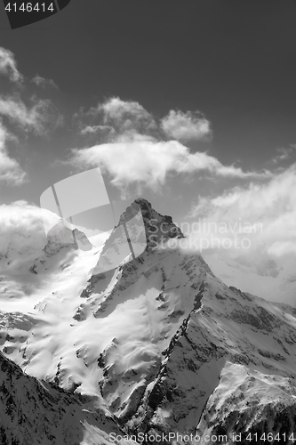 Image of Black and white view on high winter mountains in snow