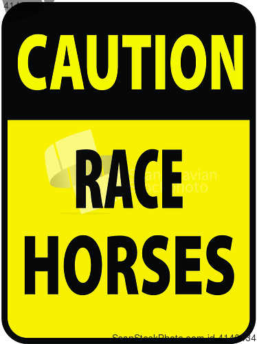 Image of Blank black-yellow caution race horses label sign on white