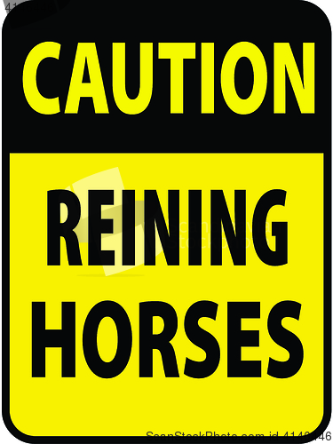 Image of Blank black-yellow caution reining horses label sign on white