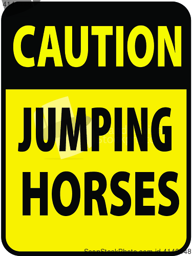 Image of Blank black-yellow caution jumping horses label sign on white