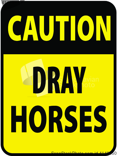 Image of Blank black-yellow caution dray horses label sign on white