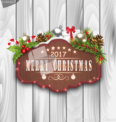 Image of Wooden Placard and Christmas Decoration