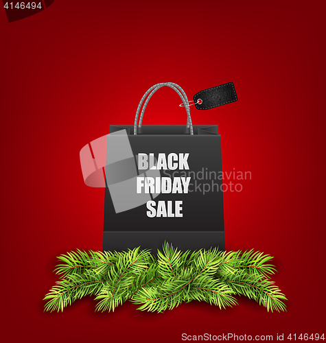 Image of Sale Shopping Bag with Fir Twigs for Black Friday Sales