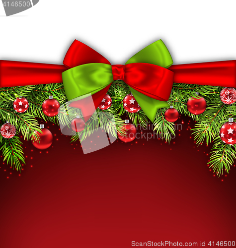 Image of Christmas Banner with Bow Ribbon, Fir Twigs