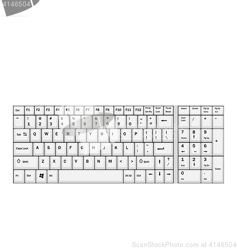 Image of Computer Realistic White Keyboard Ioslated on White Background