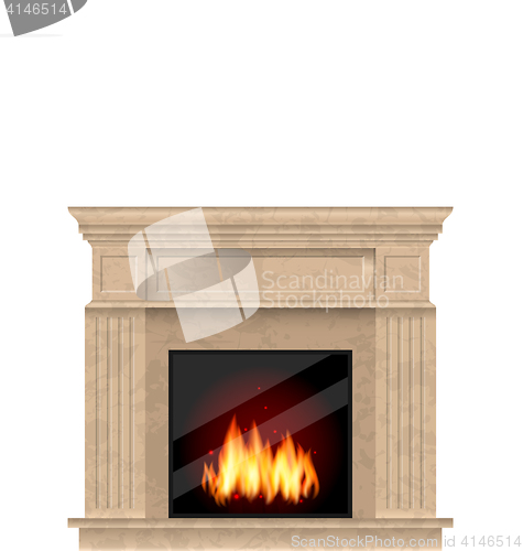 Image of Realistic Marble Fireplace with Fire Isolated