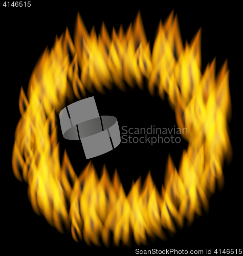 Image of Fire Flame in Circular Frame Isolated on Black Background