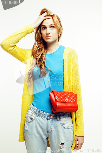 Image of young pretty red hair woman happy smiling isolated on white background, lifestyle people concept