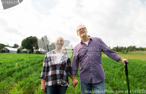 Image of happy senior couple at summer farm