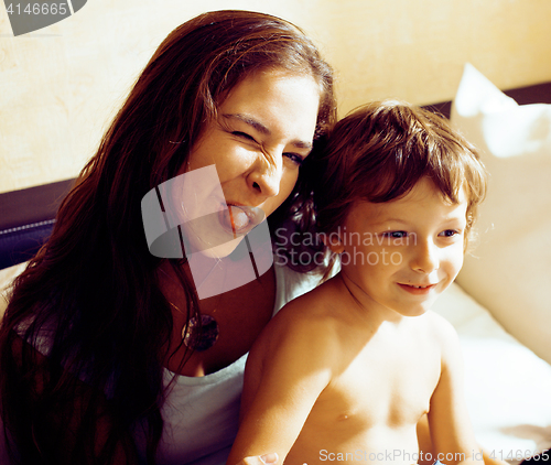 Image of mother with son, happy family at home