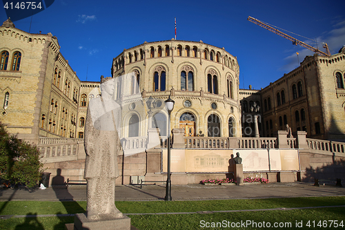 Image of OSLO, NORWAY – AUGUST 17, 2016: Norwegian parliament designed 