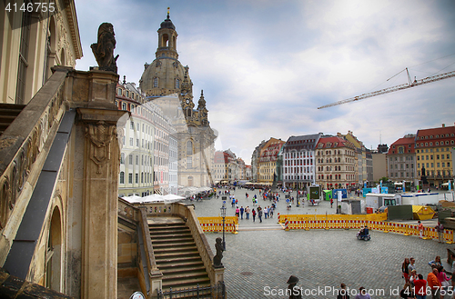 Image of DRESDEN, GERMANY – AUGUST 13, 2016: People walk on Neumarkt Sq