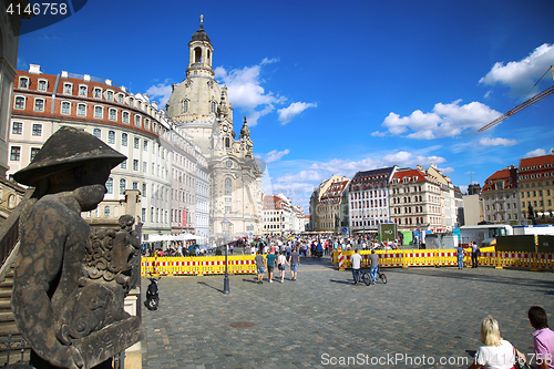 Image of DRESDEN, GERMANY – AUGUST 13, 2016: People walk on Neumarkt Sq