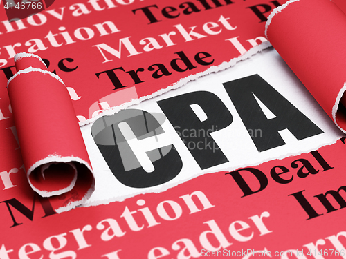 Image of Finance concept: black text CPA under the piece of  torn paper