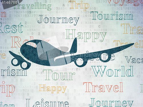 Image of Tourism concept: Airplane on Digital Data Paper background