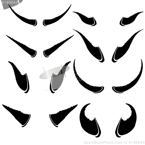 Image of Set of Animal Horns Isolated on White Background. 