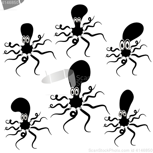 Image of Set of Cartoon Octopus Silhouettes