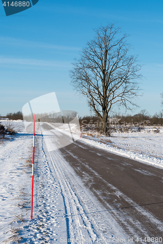 Image of Snow stake by a country road side